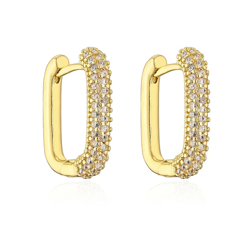 Zircon Huggie Square Earrings Gold
