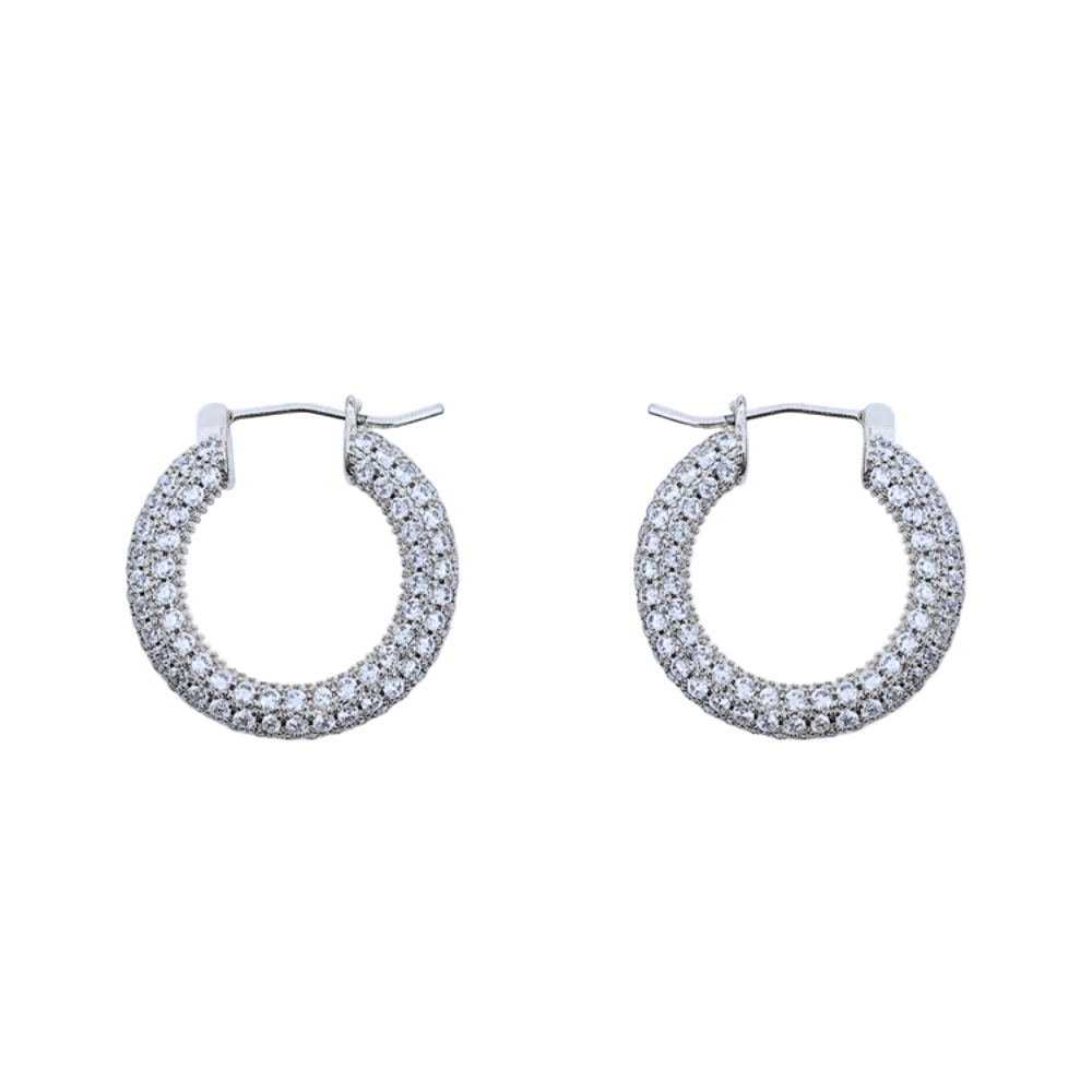 Silver Hoop Zircon Earrings