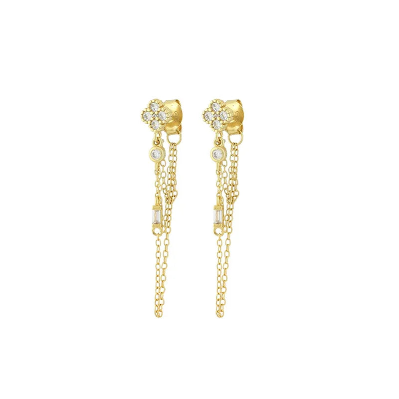 Flower Drop Chain Earrings Gold