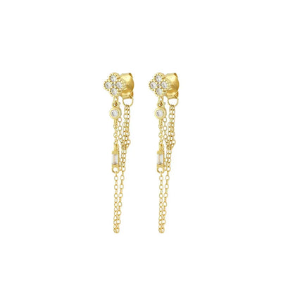 Flower Drop Chain Earrings Gold