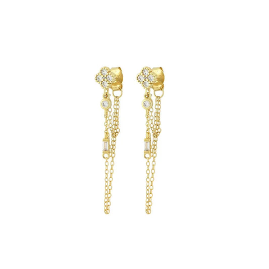 Flower Drop Chain Earrings Gold