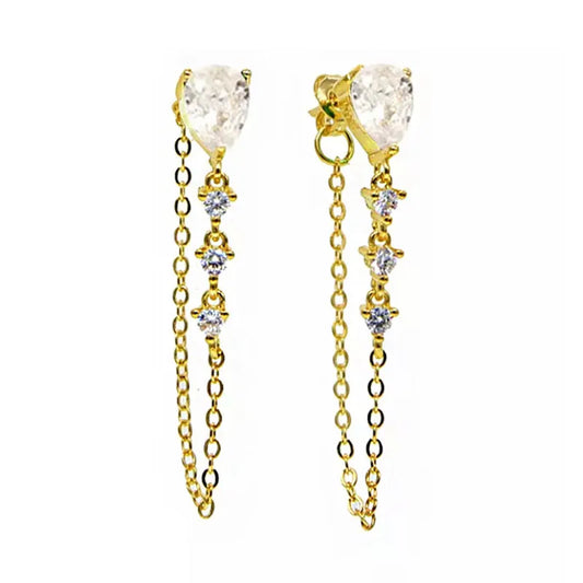 Diamond Chain Earrings Gold