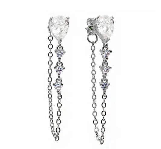 Diamond Chain Earrings Silver
