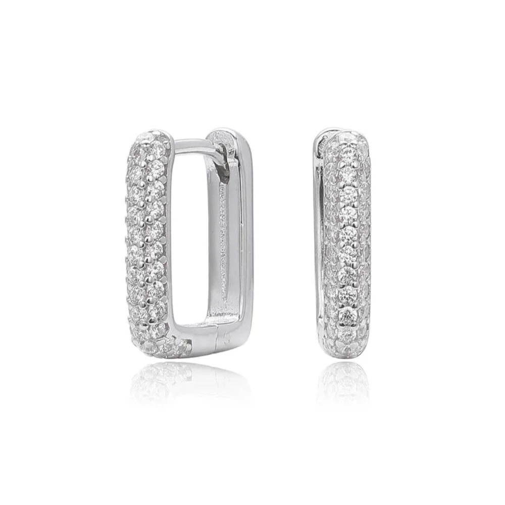 Small Zircon Square Earrings Silver