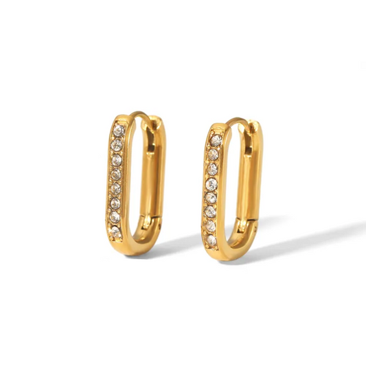 Zircon Huggie Square Earrings Gold