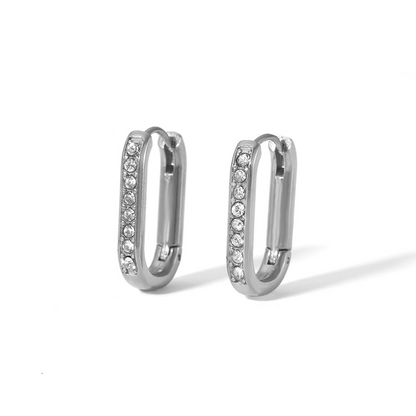 Zircon Huggie Square Earrings Silver