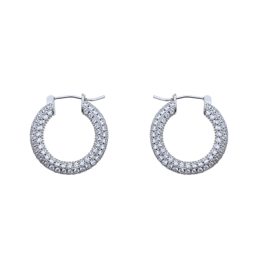 Silver Hoop Zircon Earrings