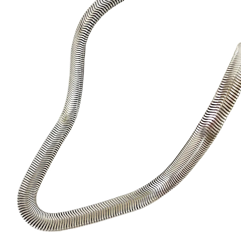 Thick Ribbon Snake Necklace Silver