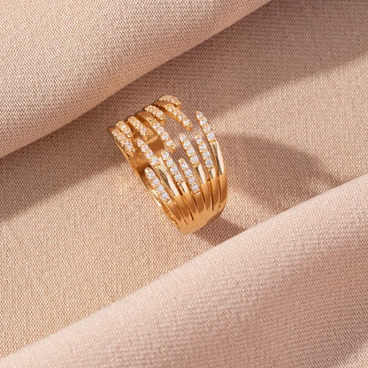 Multi Line Ring with Zircon