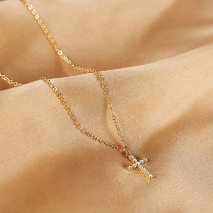 Zircon Cross Pendant Gold