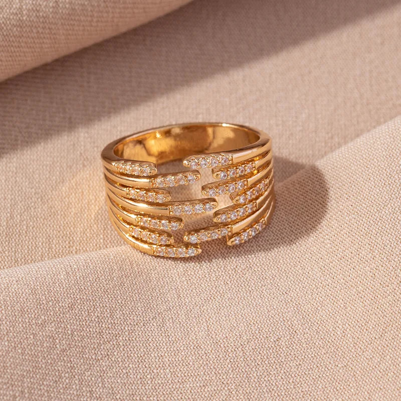 Multi Line Ring with Zircon