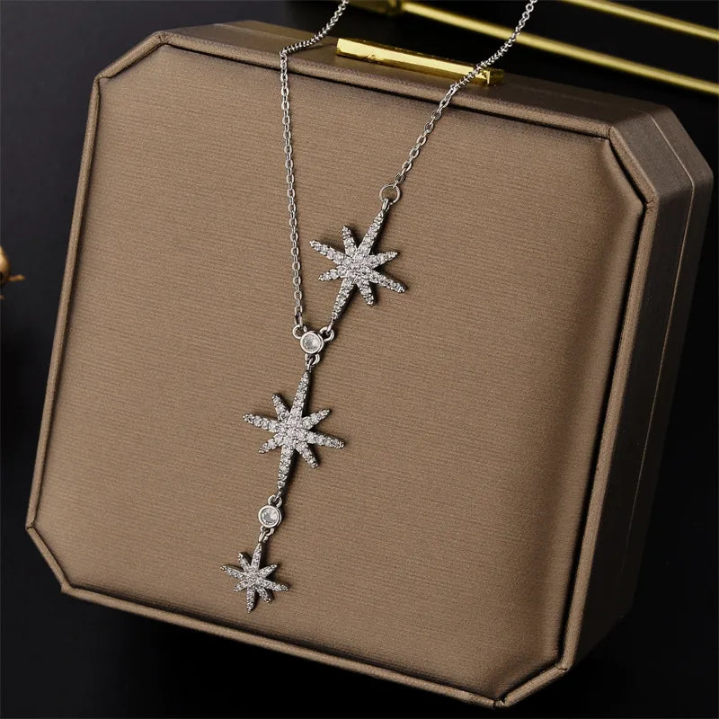 Stars Zircon Necklace Silver