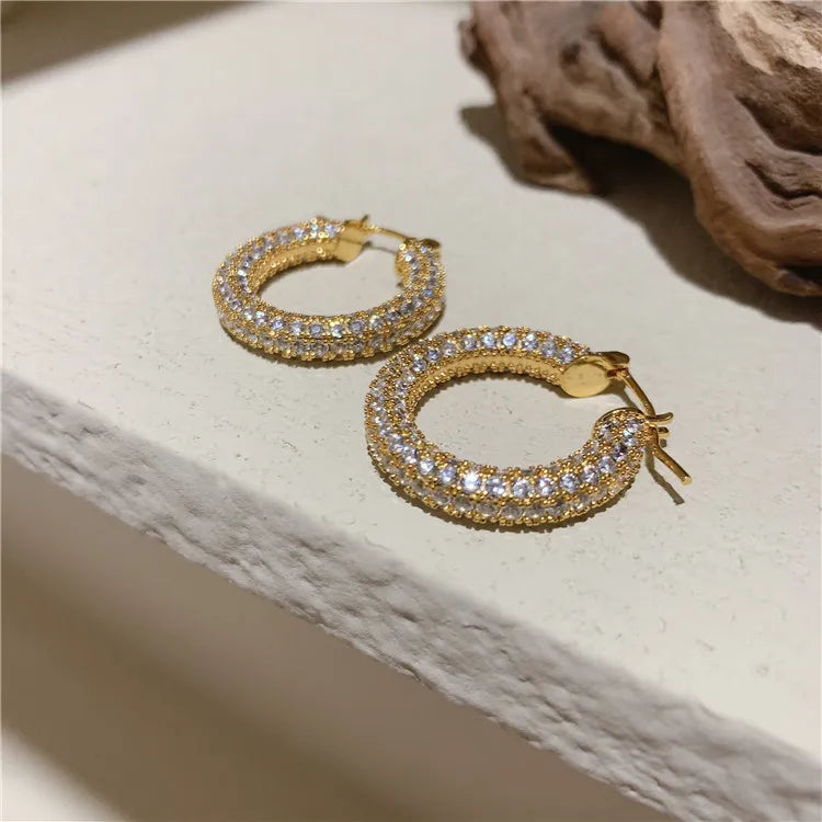 Gold Hoop Zircon Earrings