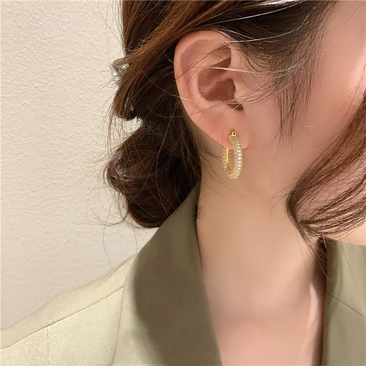 Gold Hoop Zircon Earrings